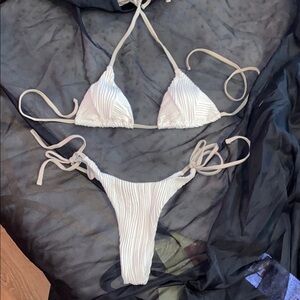 White Ribbed Bikini Set